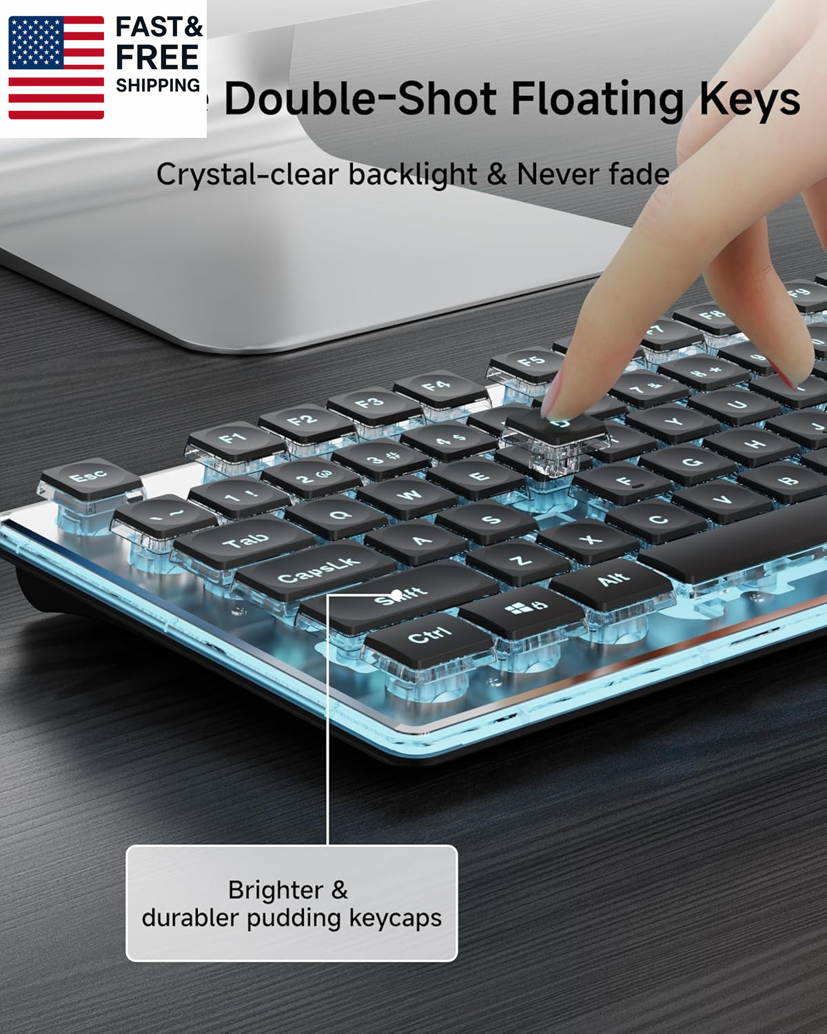 V3 Wireless Keyboard and Mouse with Blue Backlit, Metal Panel, Bluetooth/2.4G