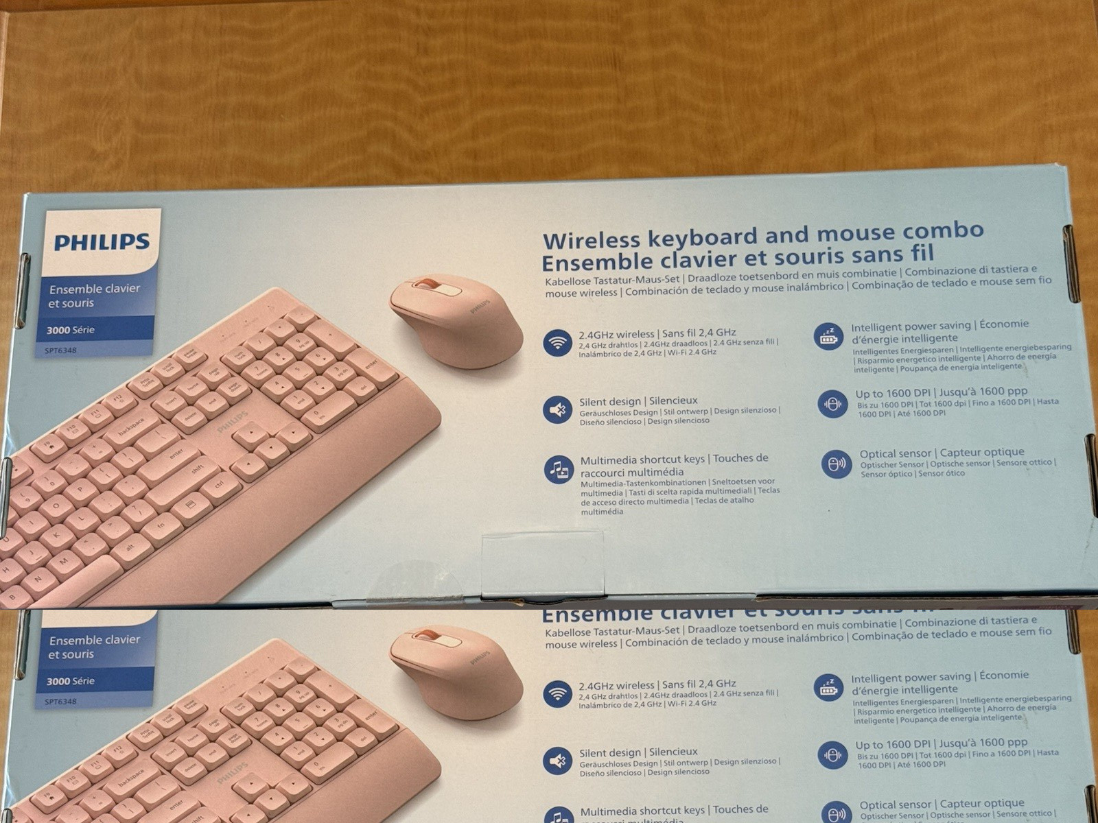 PHILIPS Wireless Keyboard Mouse Combo Pink Ergonomic Silent USB Receiver NOB