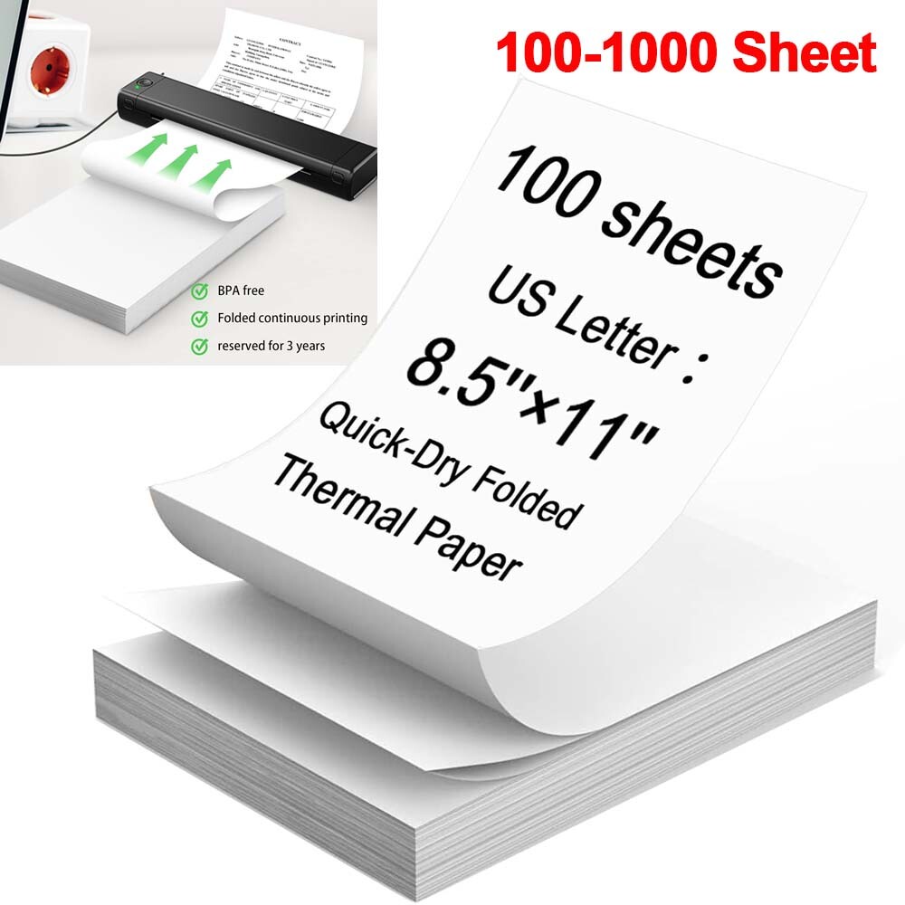 100-1000 Sheet Thermal Printer Paper 8.5″ x 11″ US Letter Size Inkless Printing