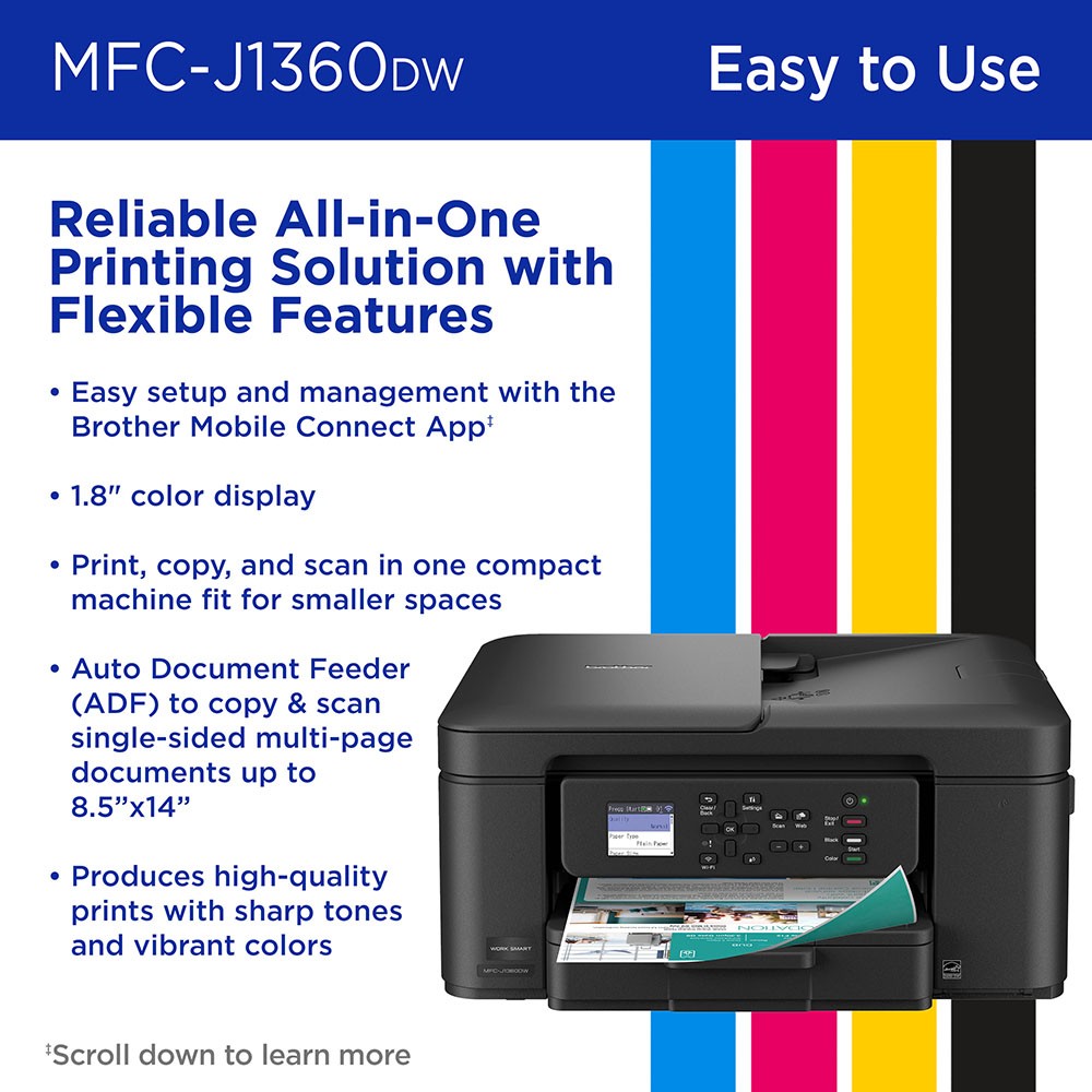 Brother Work Smart 1360 Wireless Color Inkjet All-in-One Printer – Open Box