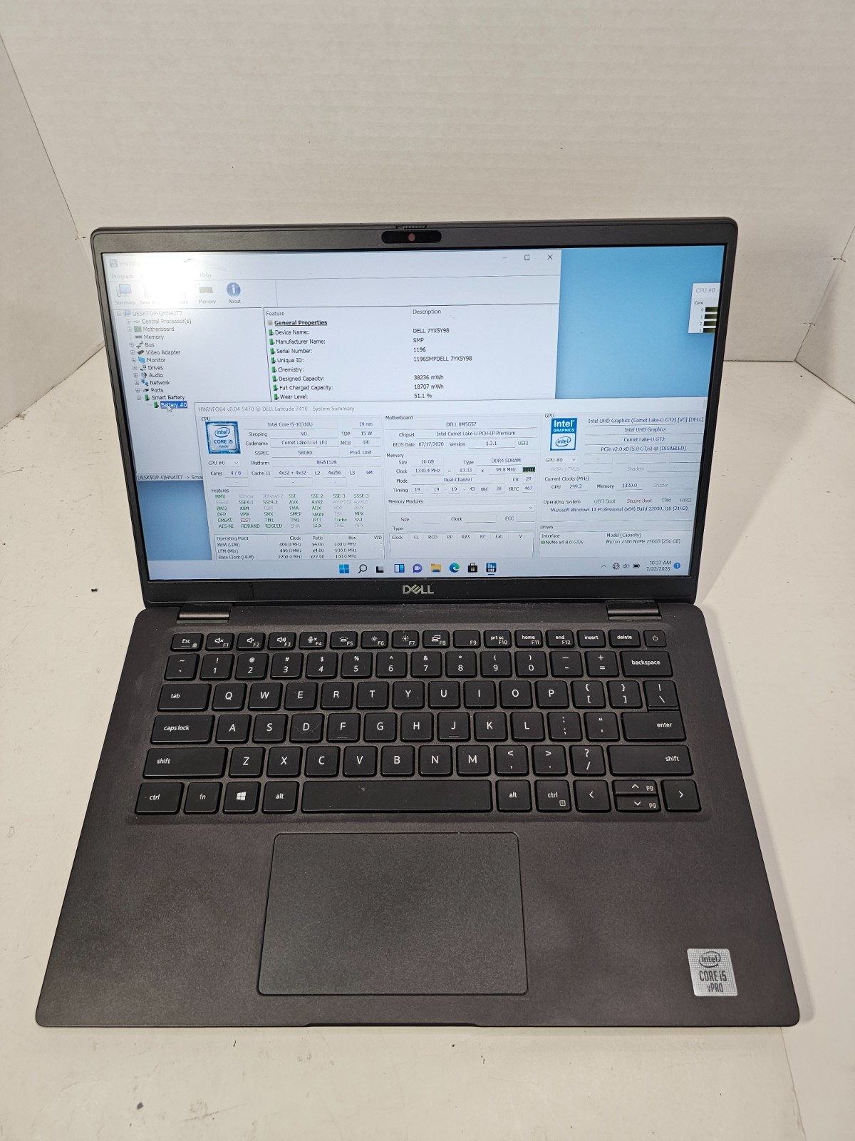 Dell Latitude 7410 14″ Laptop i5-10310U 1.7GHz 16GB RAM 256GB SSD Win11 #04