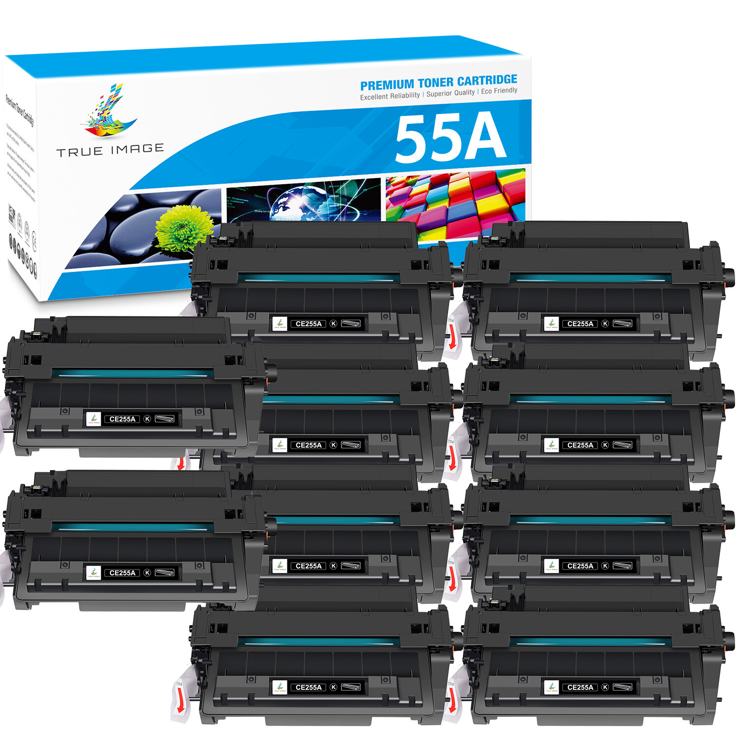 10PK BK CE255A 55A Toner Fits for HP LaserJet Pro P3011 P3015X MFP M525C Printer