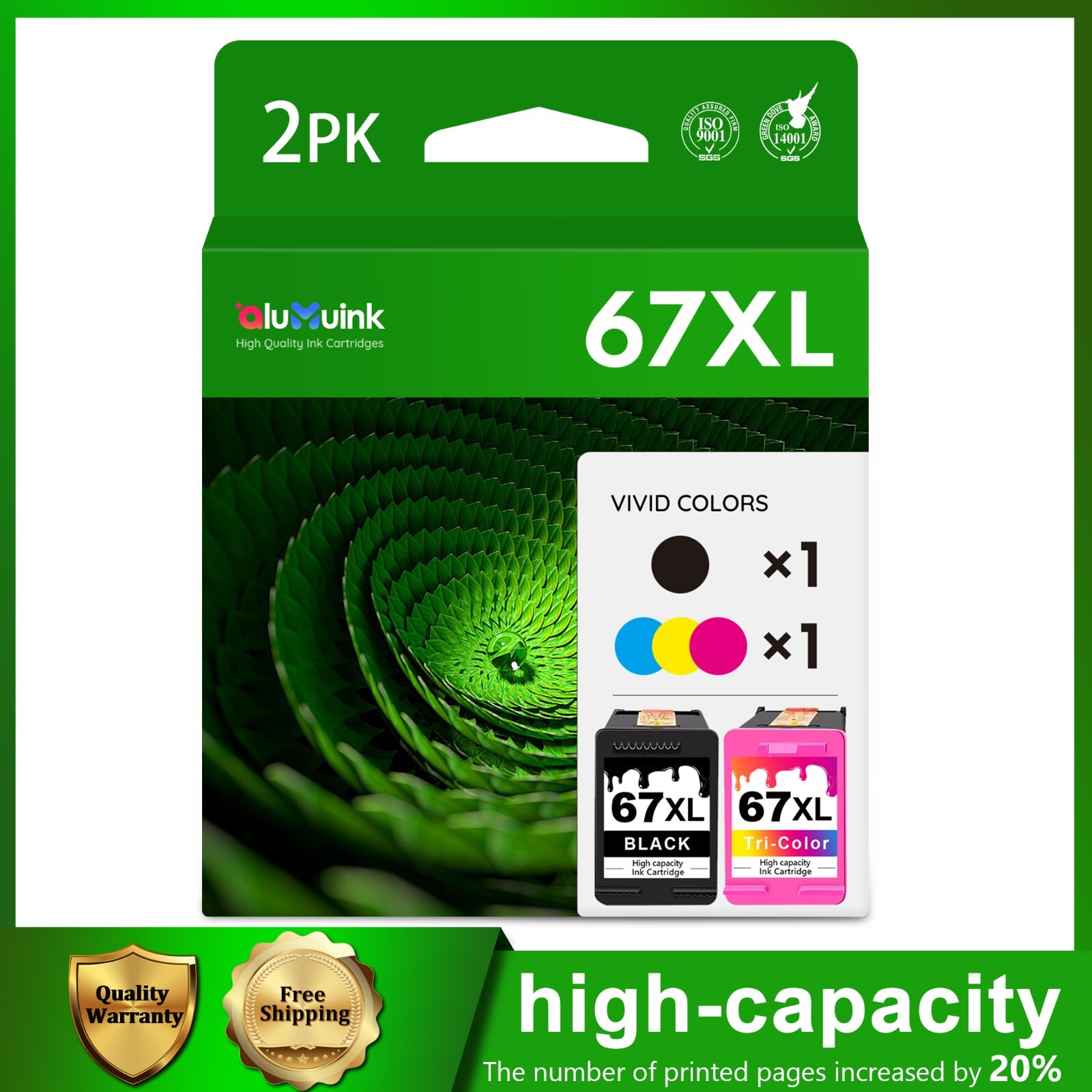 67XL 67 XL Combo Ink Cartridge 2Pack Replacement For HP 67 Ink With New Chip