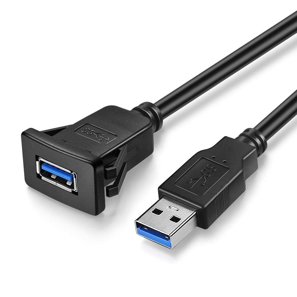 URWOOW 2M USB3.0 Square Flush Mount – Extension Panel Cable, 6 feet, black