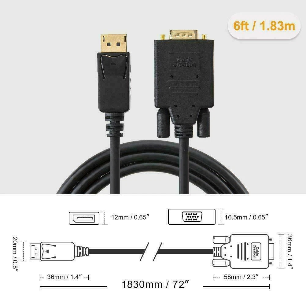1/2 Pack DisplayPort to VGA Cable, Display Port DP to VGA Adapter Cord M to M HD