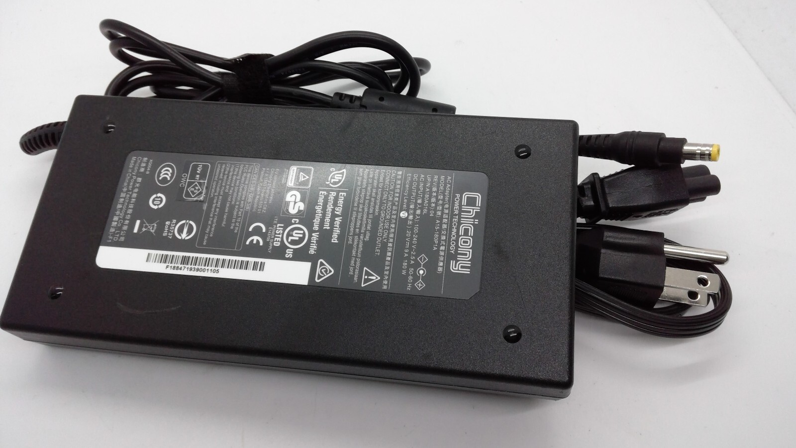 Genuine Chicony MSI Laptop Charger AC Adapter Yellow Tip A15-180P1A 20V 9A 180W
