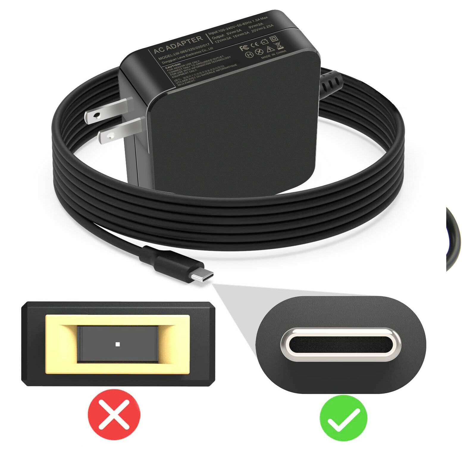 USB-C Type C Charger for Laptop Chromebook Tablet Phone PD 65W Universal Charger