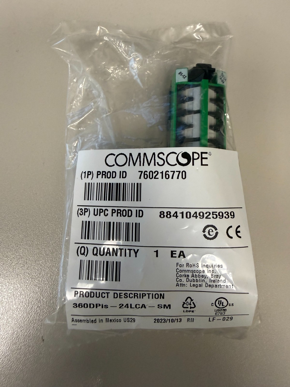 COMMSCOPE 760216770 | 360DPis-24LCA-SM LC/APC GREEN G2 ADAPTER PANEL lot of 10