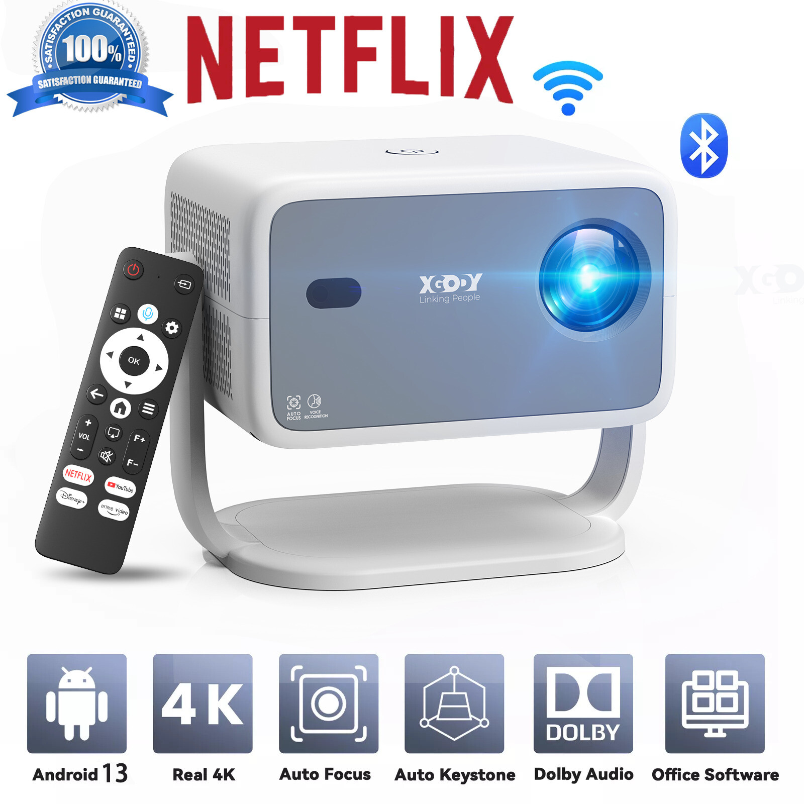 Smart 4K Projector 25000LMS 3D WiFi Auto Focus Video Home Theater 350″ Display