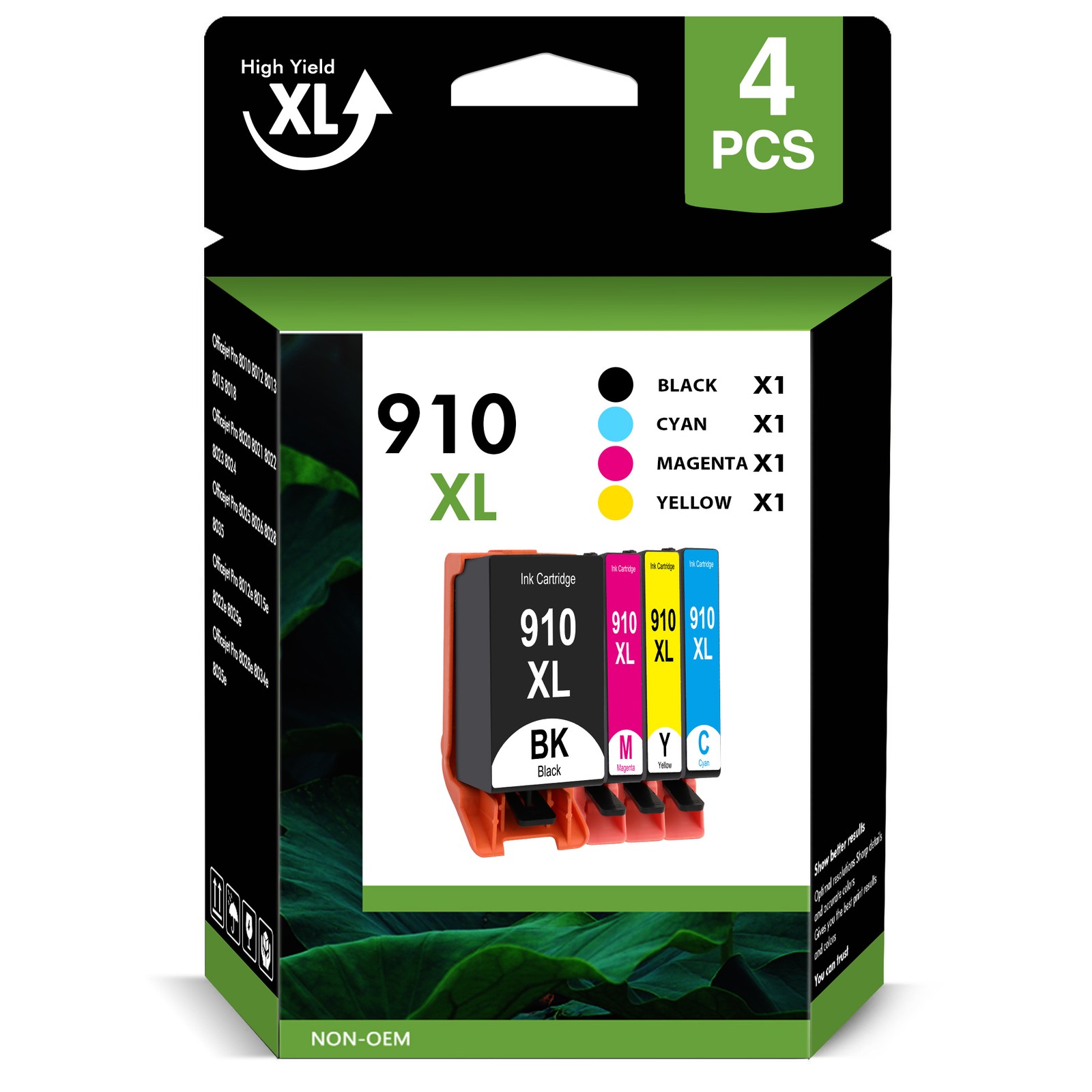4PACK 910XL Ink Combo W/Chip for HP OfficeJet Pro 8015 8020 8022 8025 8028 8015