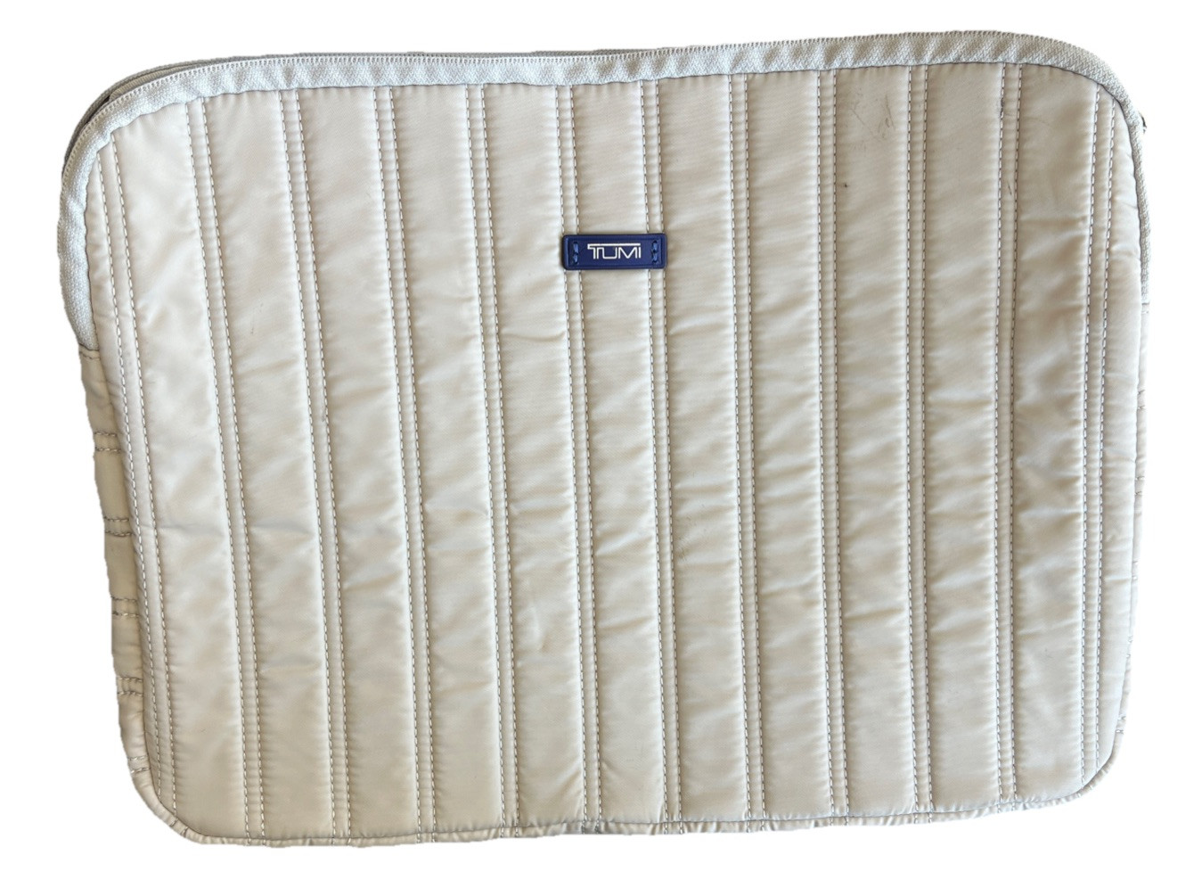 TUMI Beige iPad or Tablet Sleeve Quilted Case Protector Bag