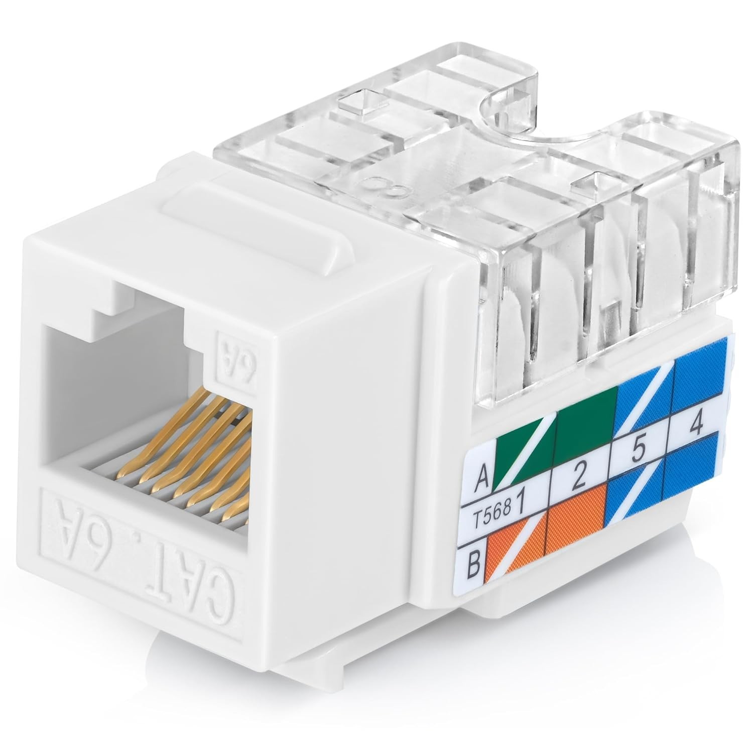 Everest 50-Pack Cat6A Keystone Jacks 90° Angled RJ45 Connectors White
