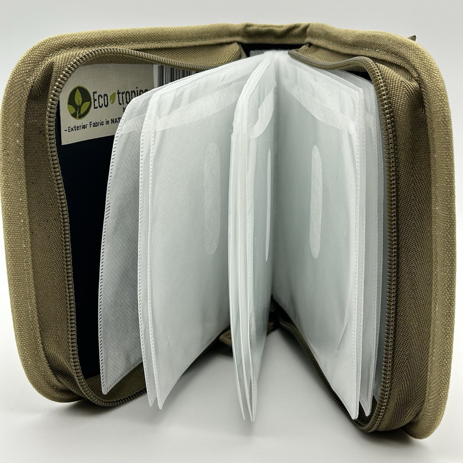 Eco-Tronics by LeZura – 22 CD DVD Soft Zipper Case Army Green Natural Cotton Y2K