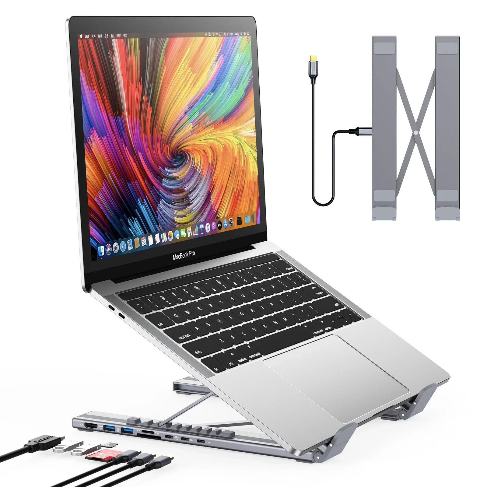 USB C Laptop Docking Station Stand Dock Tablet Stand 8 in 1 USB C Hub with 4K