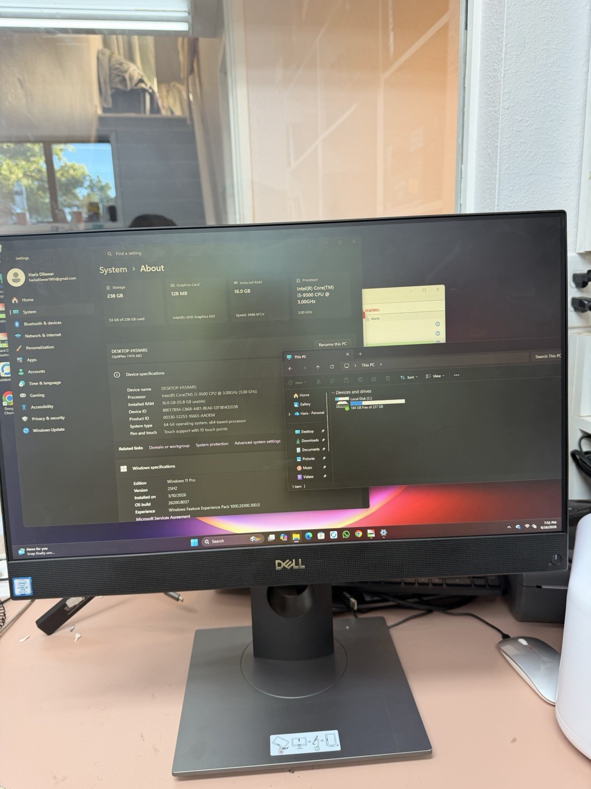 Dell OptiPlex 7470 Touch 24″ AIO I5-9500 16GB 256GB SSD WiFi Win 11 WiFi V.good