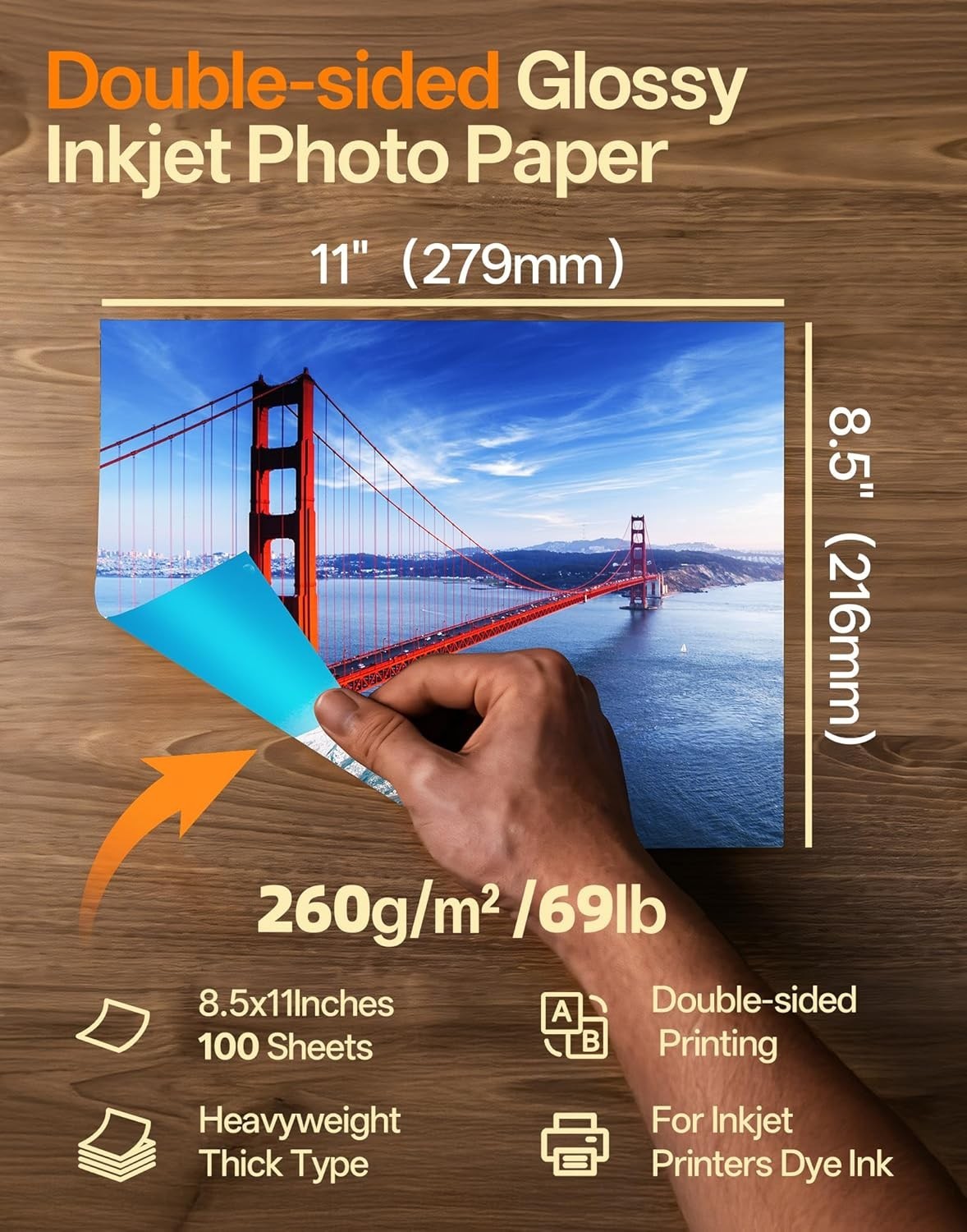Thick Photo Paper Glossy Double Sided 100 Sheets 8.5×11 Heavyweight 68lb 260g…