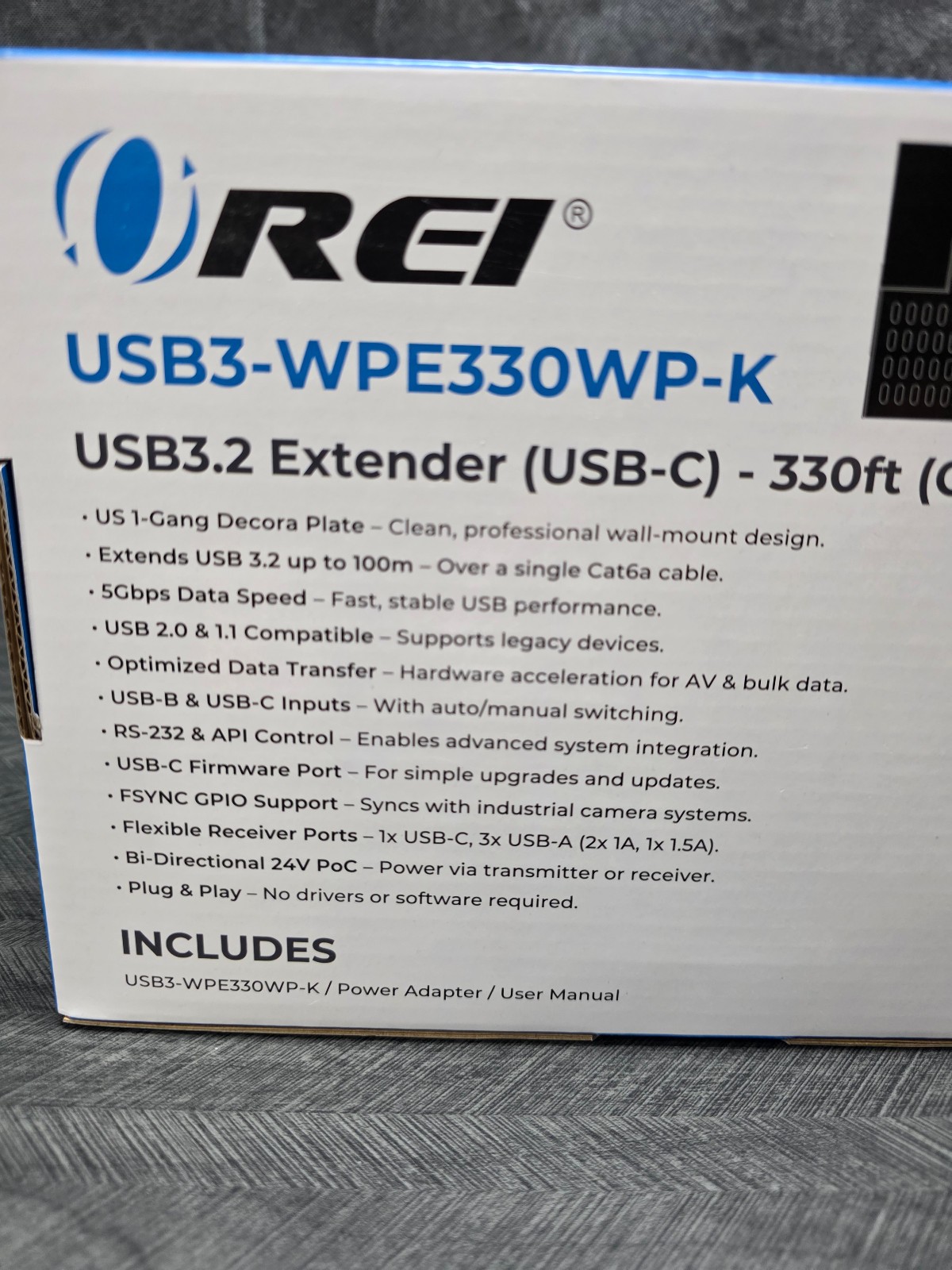 OREI USB 3.2 Wall Plate Over Ethernet Cat6 Extender 330ft Range USB3-WPE330WP-K