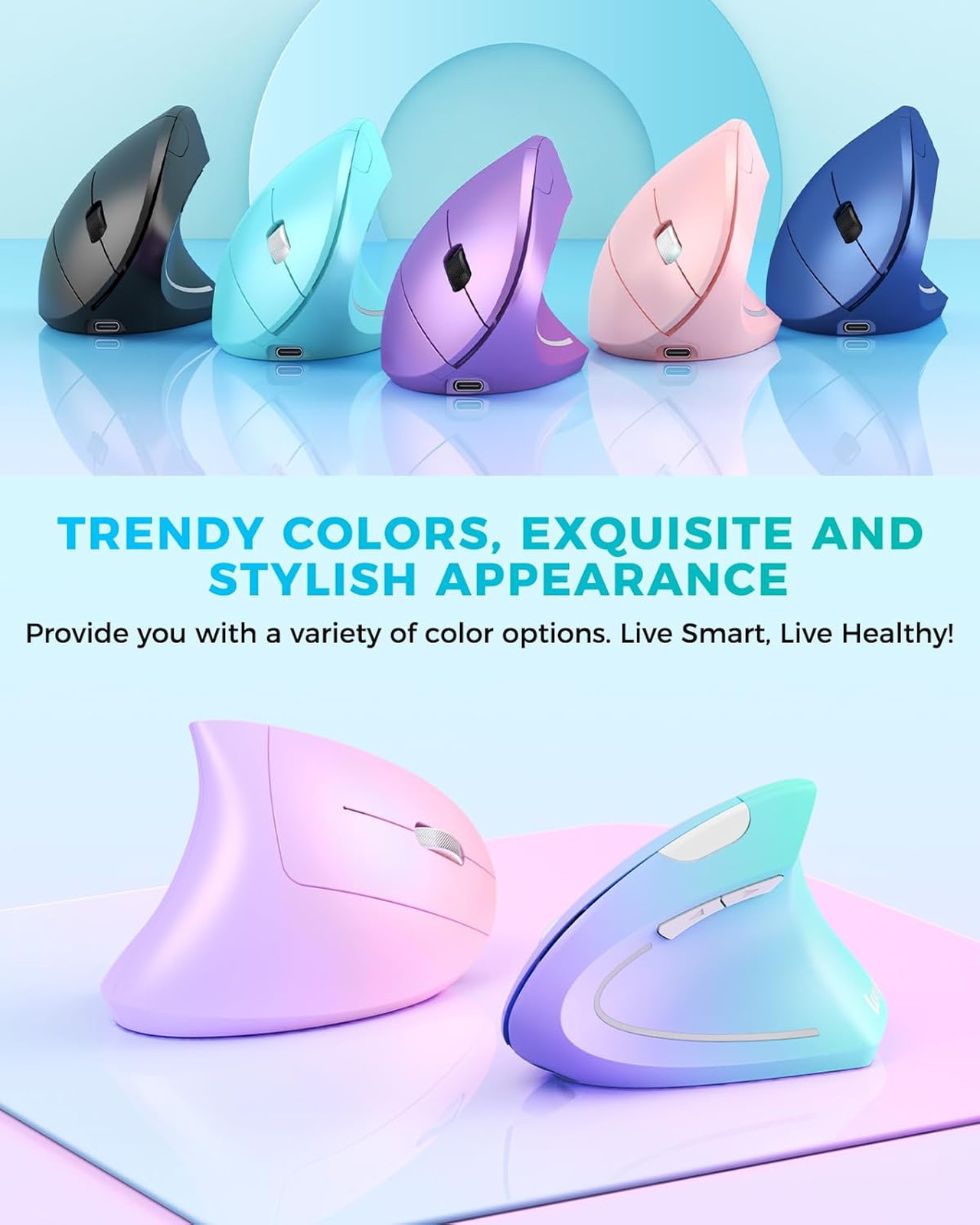 Wireless Vertical Ergonomic Mouse, Rechargeable 800 1200 1600 DPI, 6 Buttons