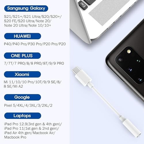 2 Pack USB C to 3.5mm Headphone Jack Adapter for iPhone 16/16 Pro/Pro WHITE