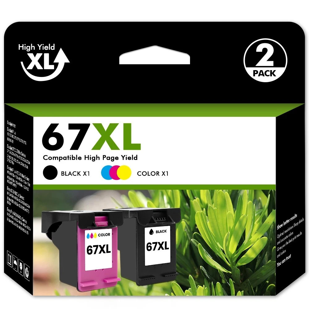 67XL Ink Cartridges Combo For HP 67 Ink XL DeskJet 2852e 2855 4152 4155 2700 Ink