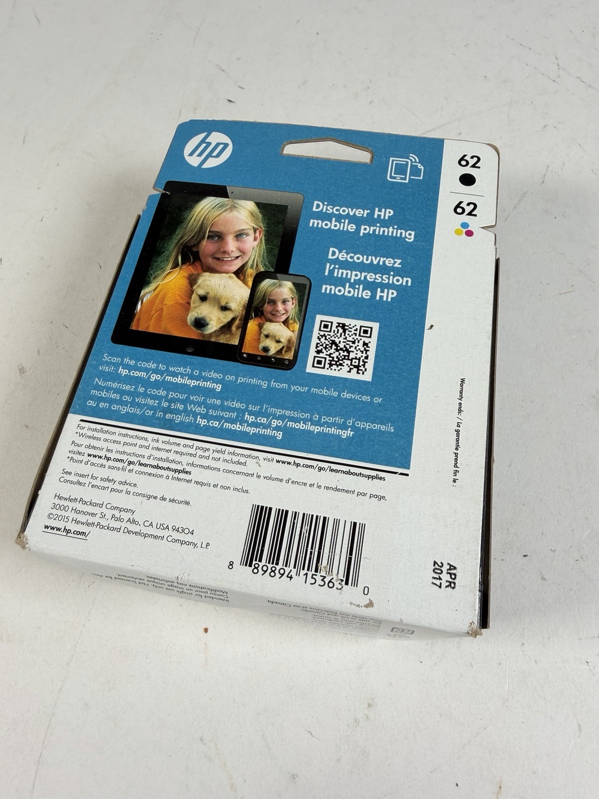 HP 62 Black Tri-Color Ink Cartridge N9H64FN C2P04AN C2P06AN Exp 2017+ Retail Box