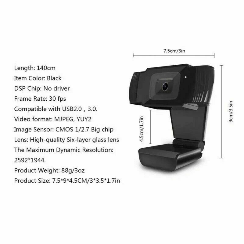 Wide angle USB Webcam Camera with mic for HP Dell Toshiba Acer computer PC