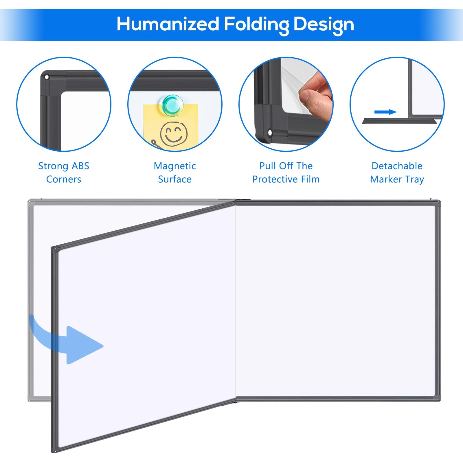 Magnetic Dry Erase Board 96 x 48 inches Foldable Wall Mount Maxtek Whiteboard