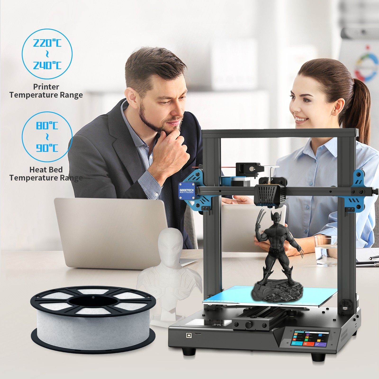 Geeetech Filament 0.5/1KG 1.75mm PLA/PETG/TPU/HS-PLA/ABS+/ASA/Resin 3D Printer