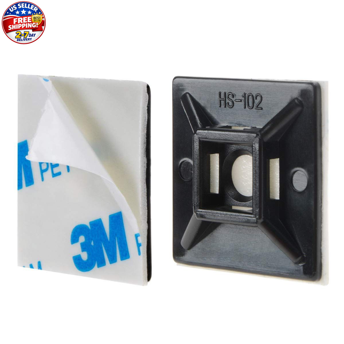 100 PCS 1.1″ Black Self Adhesive Cable Zip Tie Mounts Wire Cable Clips Holder…
