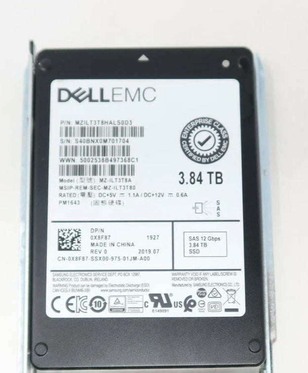 X8F87 DELL EMC 3.84TB SAS 12Gbps 2.5IN SSD 0X8F87 MZ-ILT3T8A