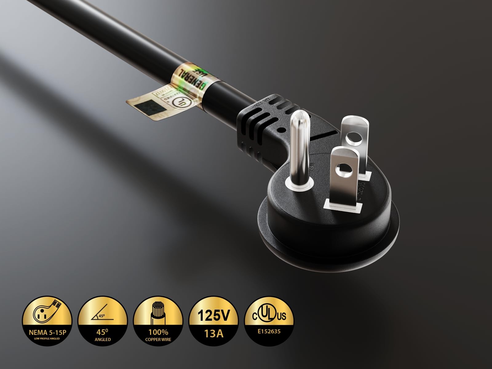 14 inches Ultra Low Profile Power Extension Cord Splitter Cable 16 AWG 2 NEMA…