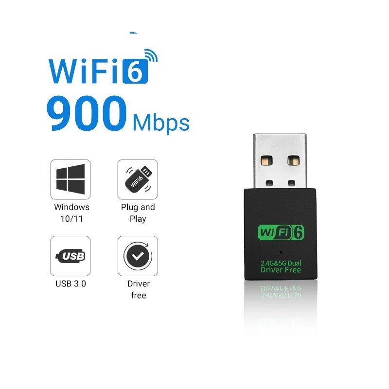 WiFi 6 USB Adapter AX900 Dual Band 2.4G/5GHz BT 5.4 Dongle for PC Win10/11