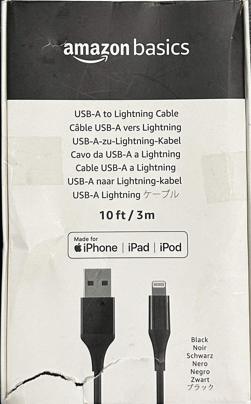 Amazon Basics – USB-A to Lightning ABS Charger Cable (10 feet) (OPEN BOX)