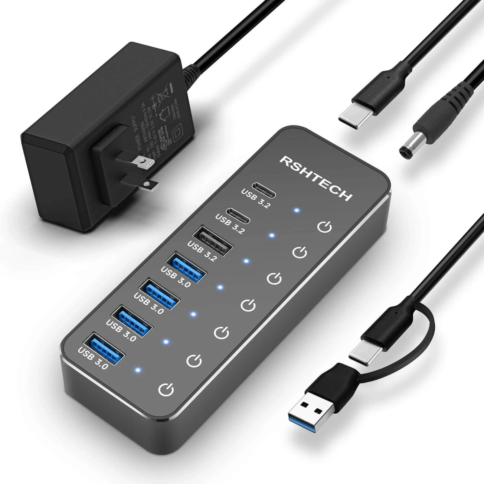 7port Powered Usb 3.2/usb C Hub With 10gbps Usba 3.2 2 Usbc 3.2 4 Usb 3.0 Ports