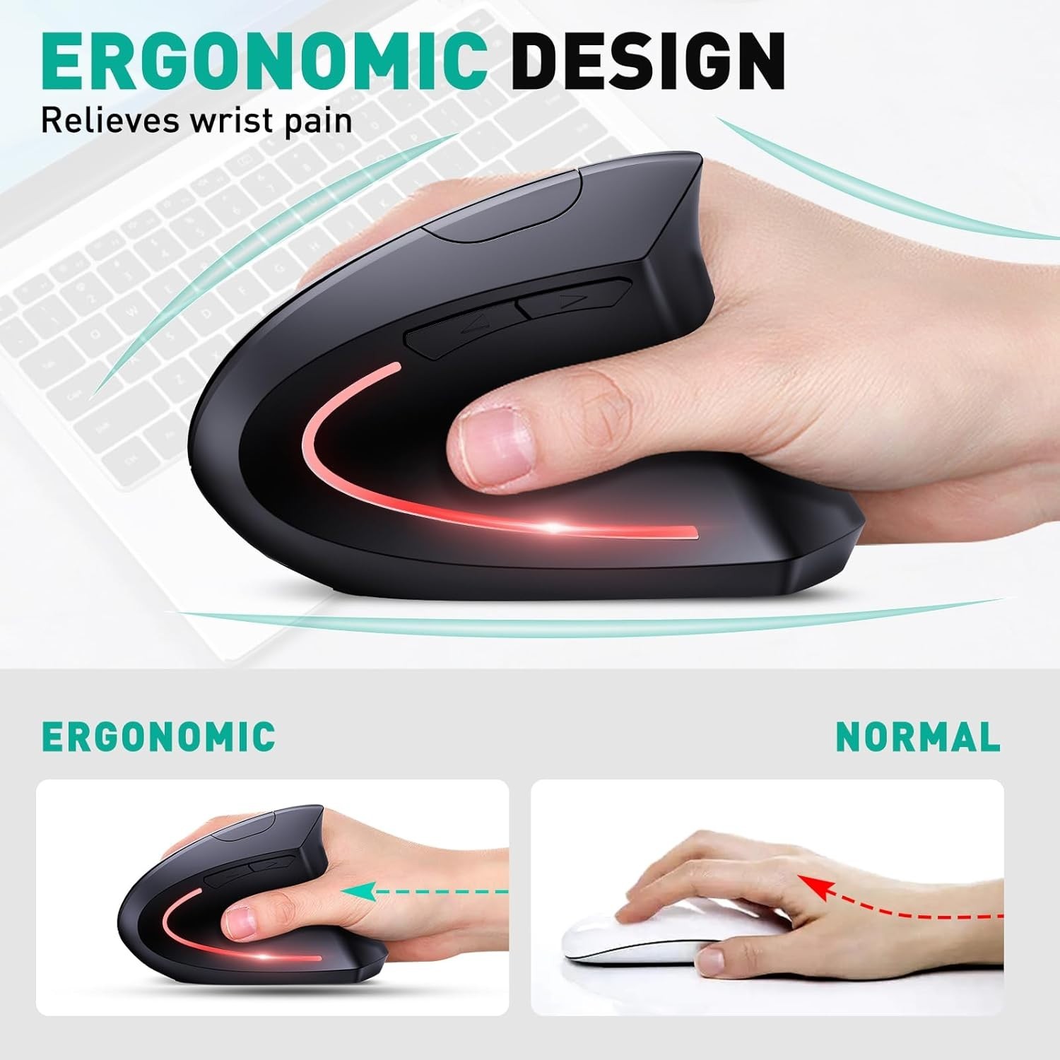 Dual Connectivity 2-in-1 Rechargeable Wireless Mouse with Ergonomic Design—Black