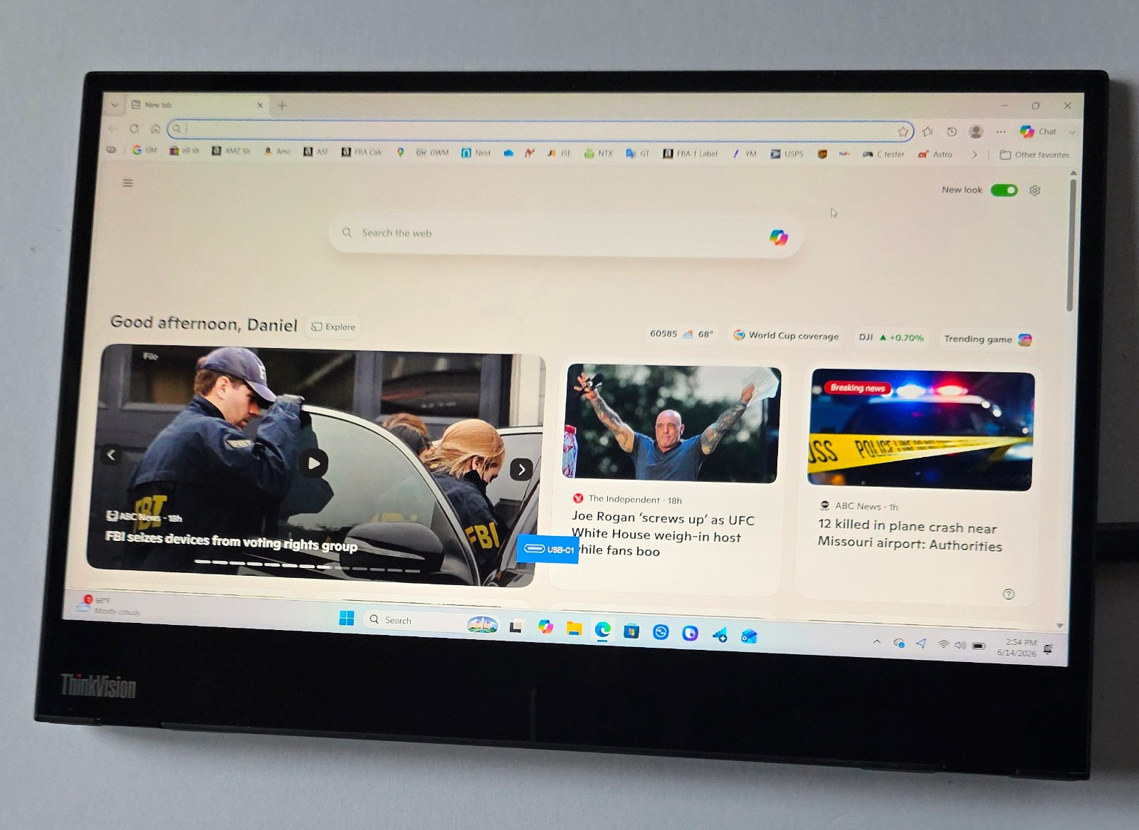 Original Black Lenovo ThinkVision M14t USB-C LED DISPLAY MONITOR ONLY -A20140FX0