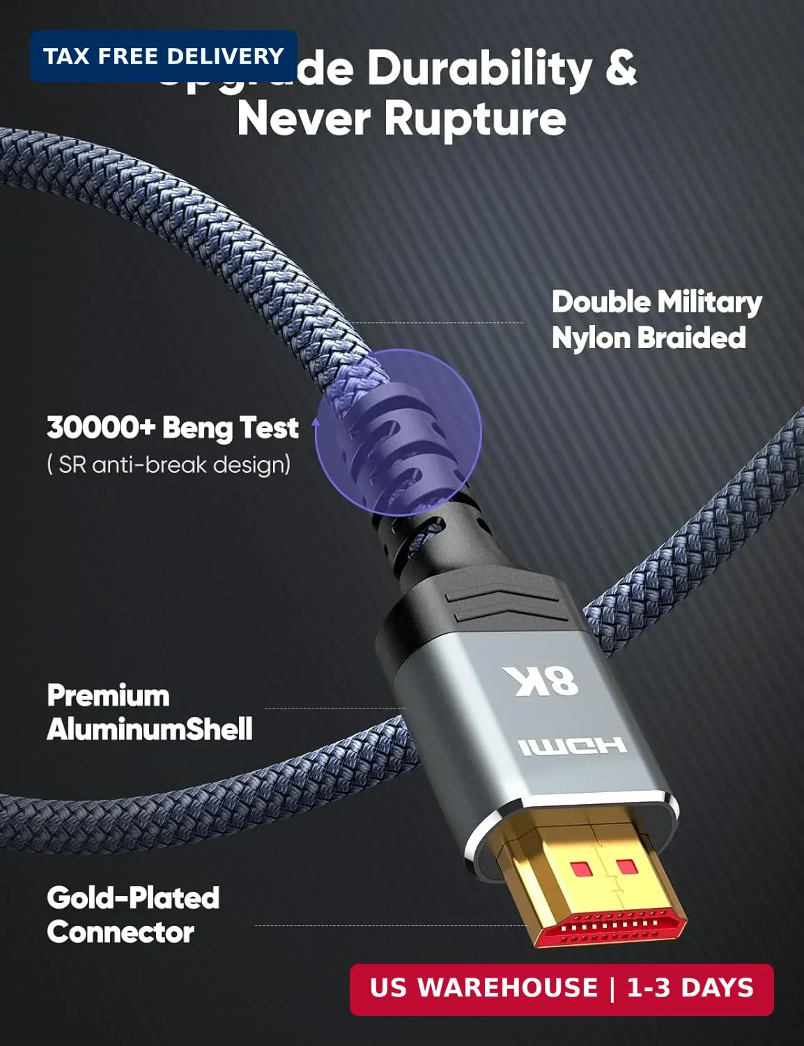 10K 8K HDMI 2.1 Cable 2-Pack 6.6FT, Highwings Certified 48Gbps Ultra High Speed