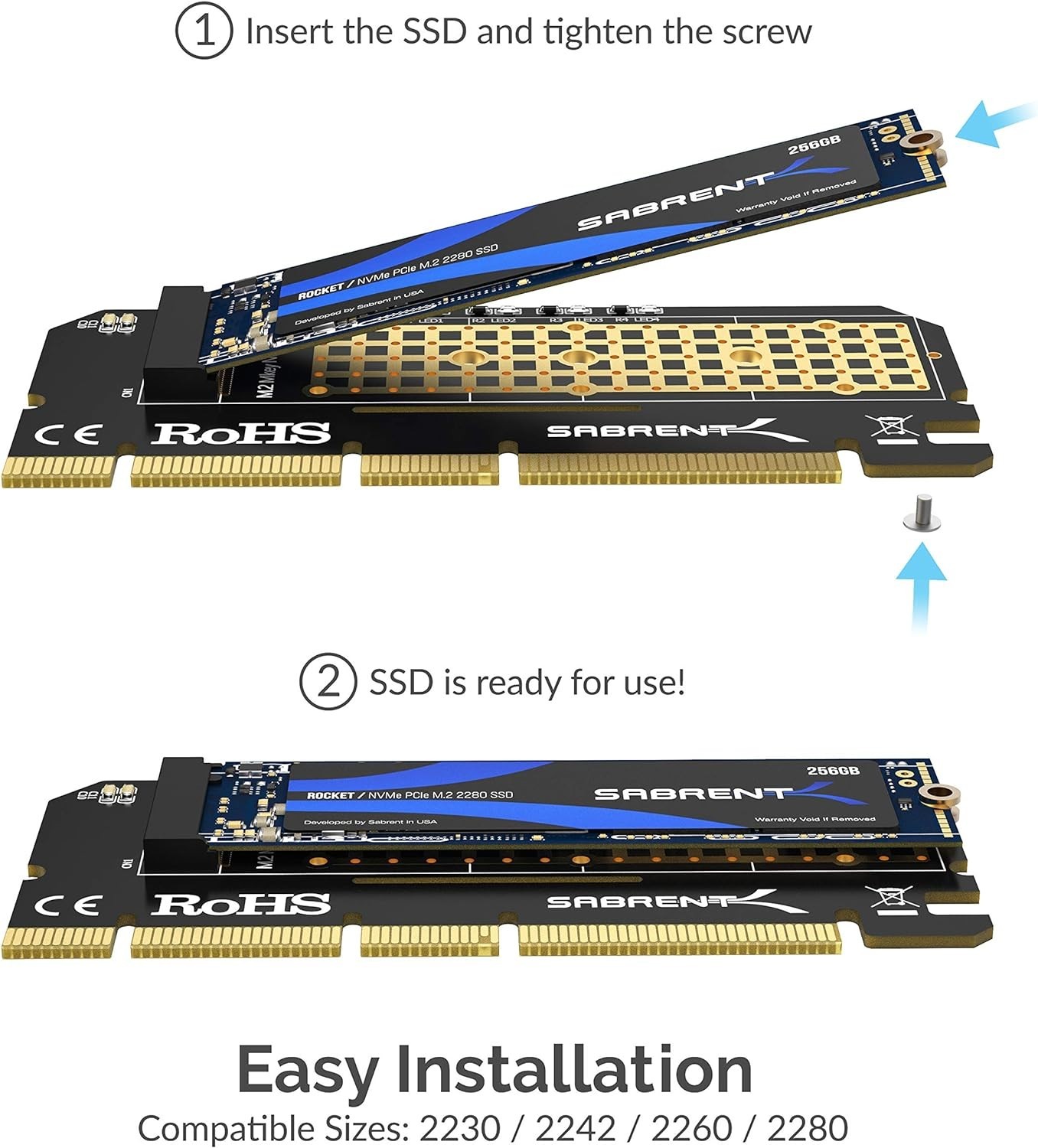 Durable M.2 NVMe PCIe X16/X8/X4 SSD Adapter with Easy Installation and Heatsink