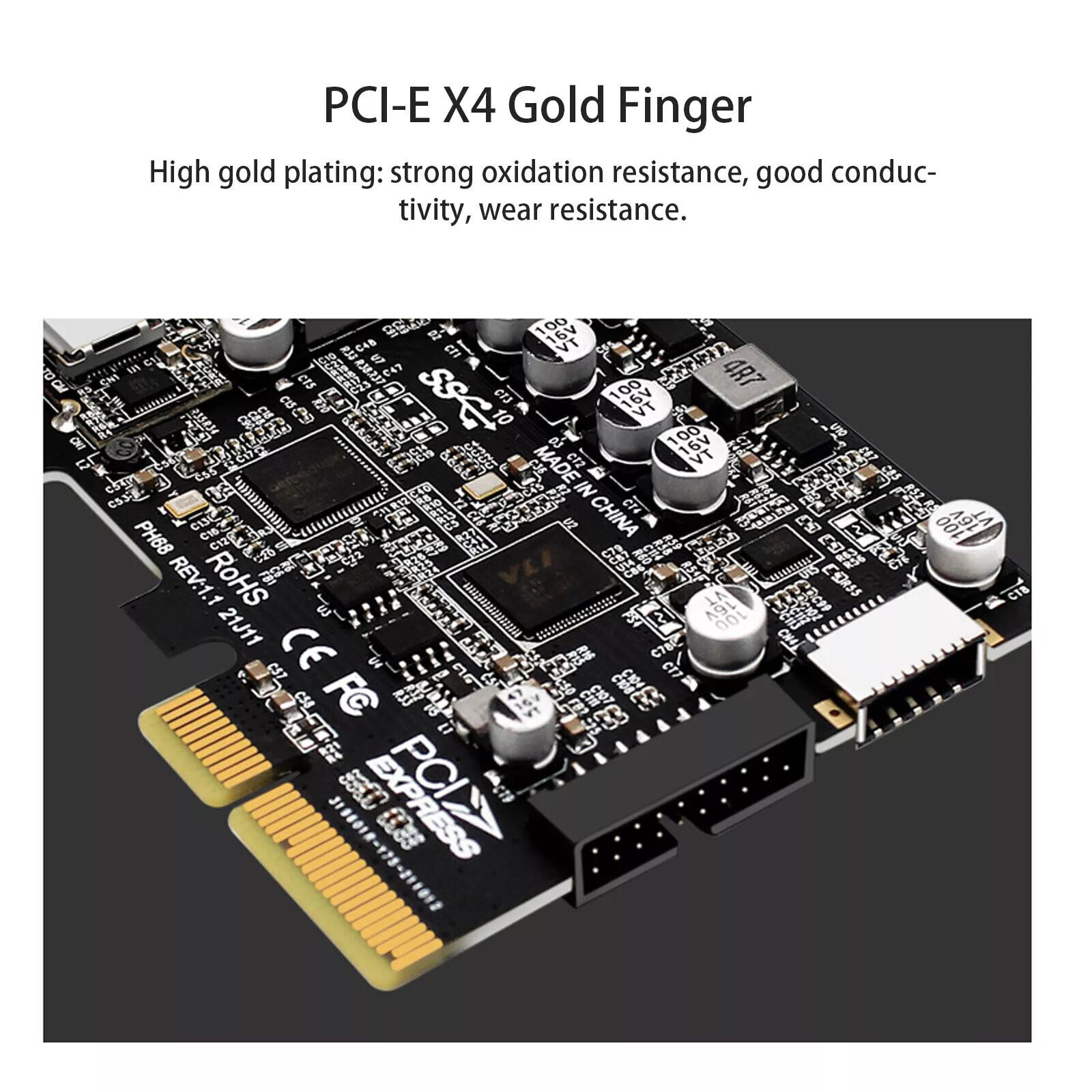 PCIe to USB 3.2 Gen2 Adapter 10 Gbps Expansion Card With Dual 2.2A Ports