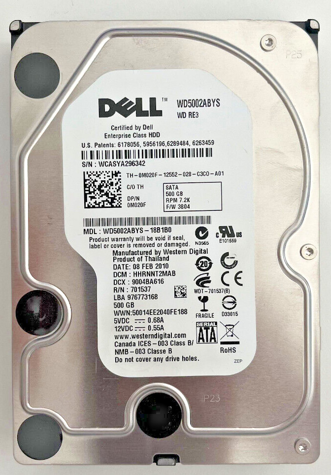 Dell 500GB WD5002ABYS-18B1B0 WD RE3 3,5″ SATA HDD 0M020F Dauerbetrieb
