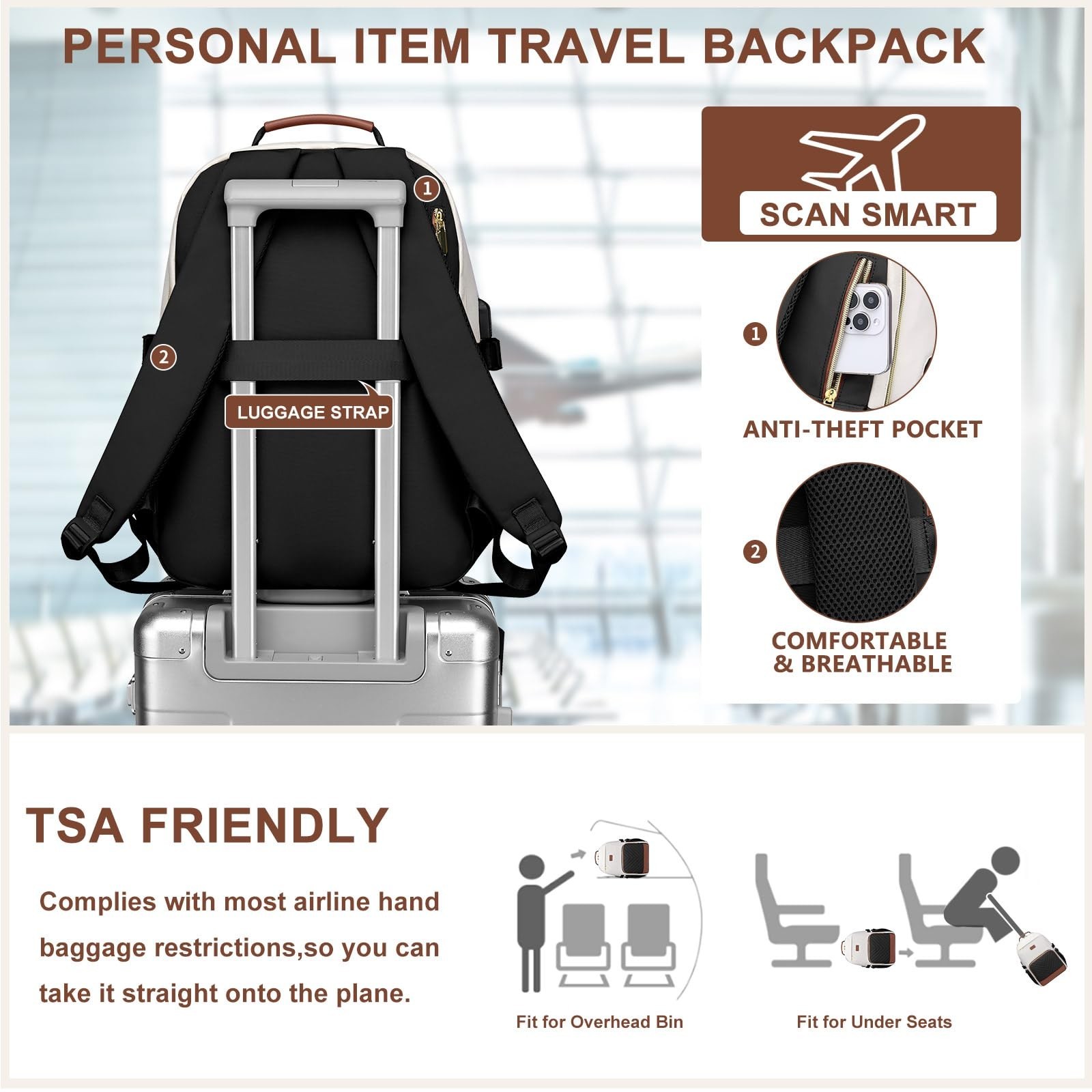Focdod Laptop Backpack 15.6 inch Women Anti-theft USB Charger Bookbag