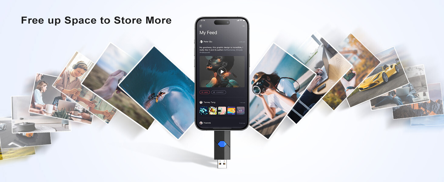 Kootion 32GB 64GB 128GB Retractable Type-C Flash Drive Memory Stick For Phone PC
