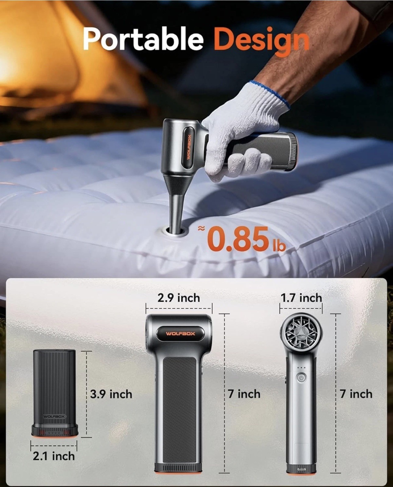 WOLFBOX Handheld MF200 Electric Air Duster with Removable Battery Mini Blower 1