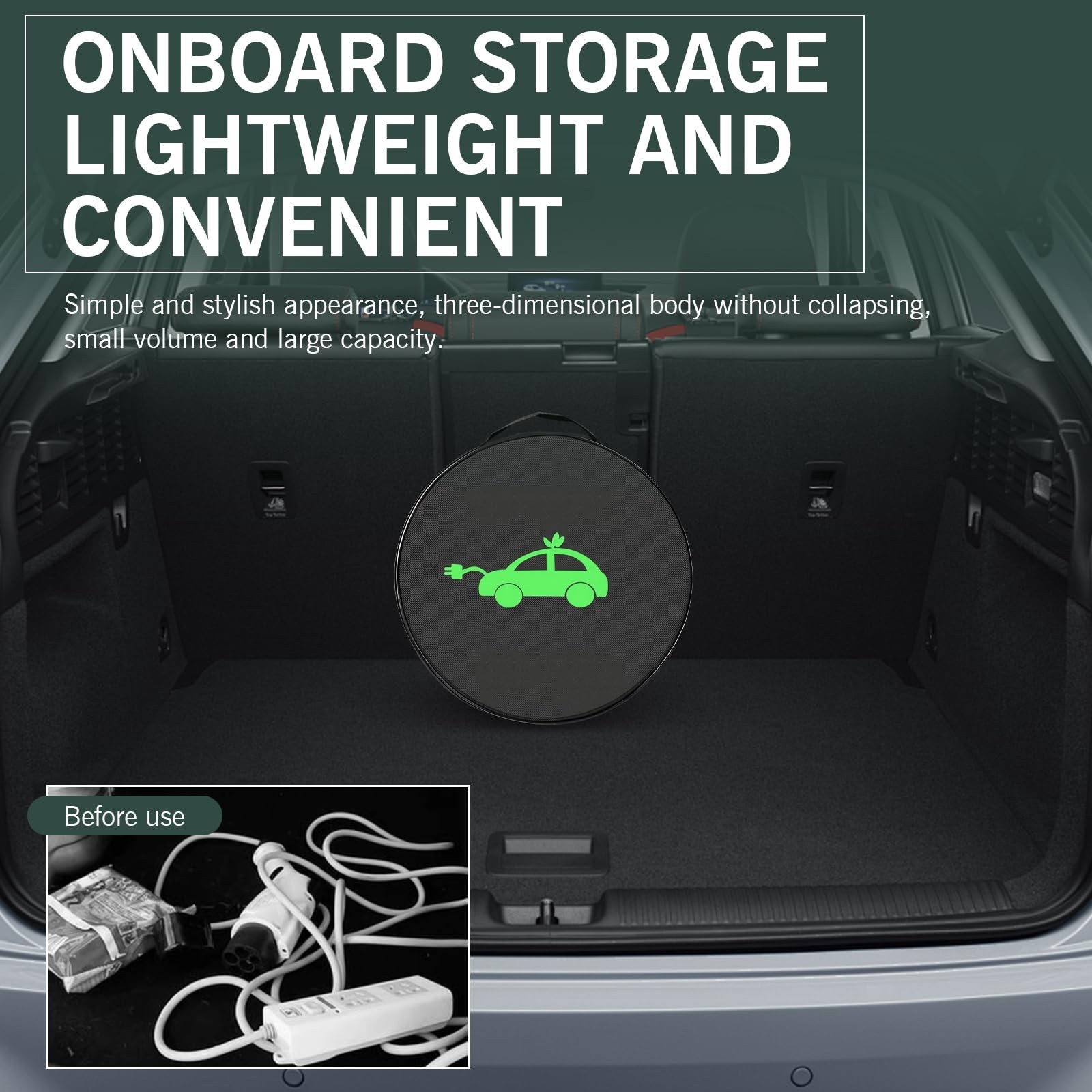 Round Car Tools Cable Bag Waterproof EV Charging Jumper Cord Organizer