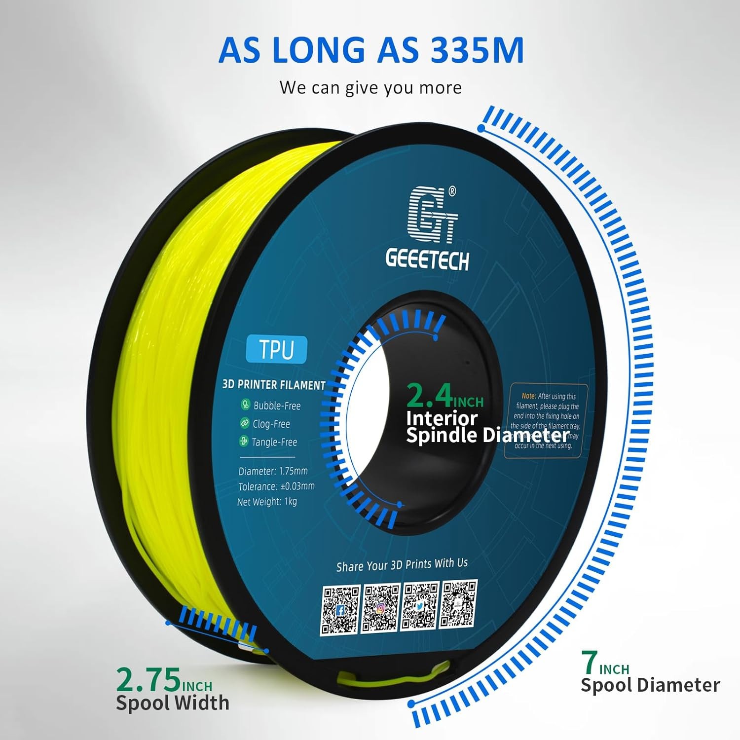 Geeetech 1.75mm TPU 3D Printer Filament 1kg Yellow 95A High Elastic TPU Filament