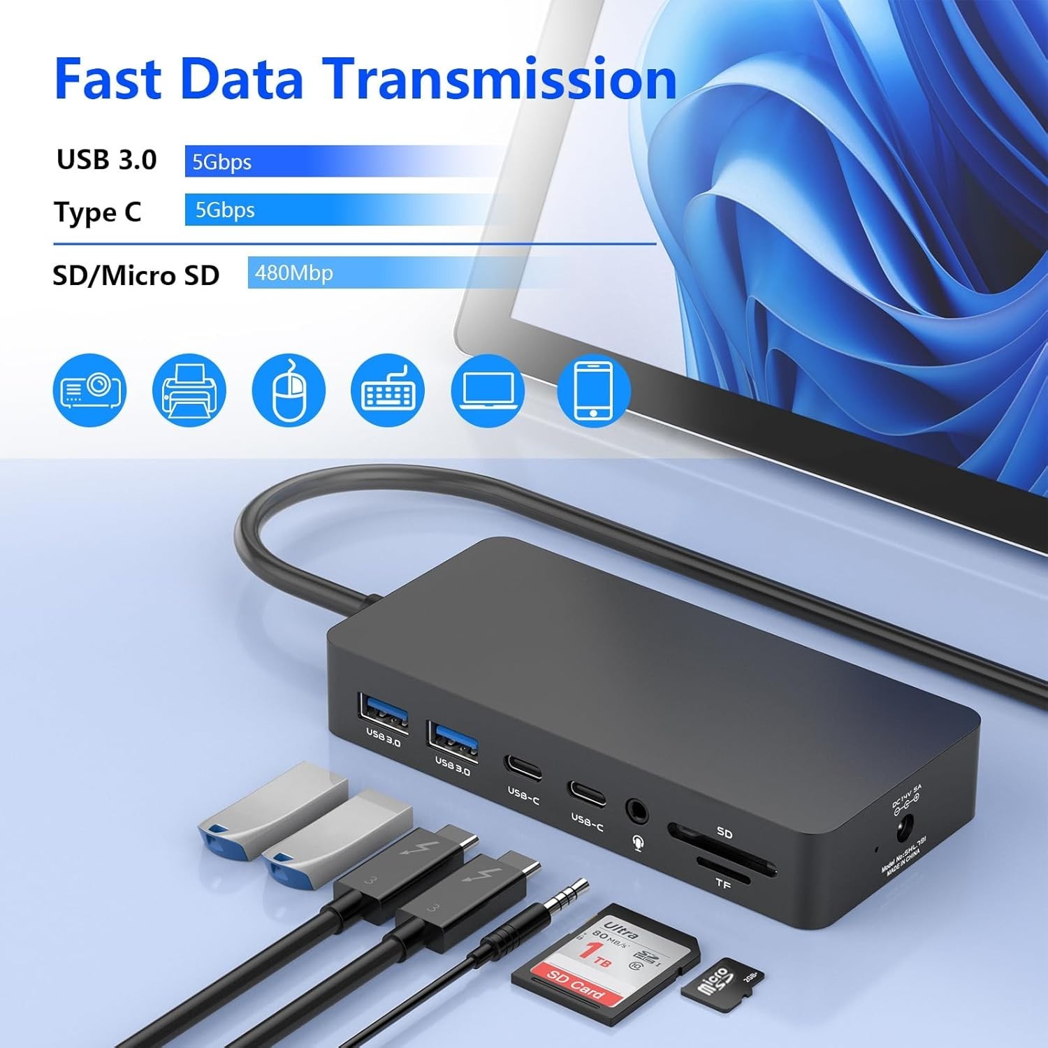Rocketek Thunderbolt 4 Dock Dual Hdmivga Power Adapter Compatible Surface Pro