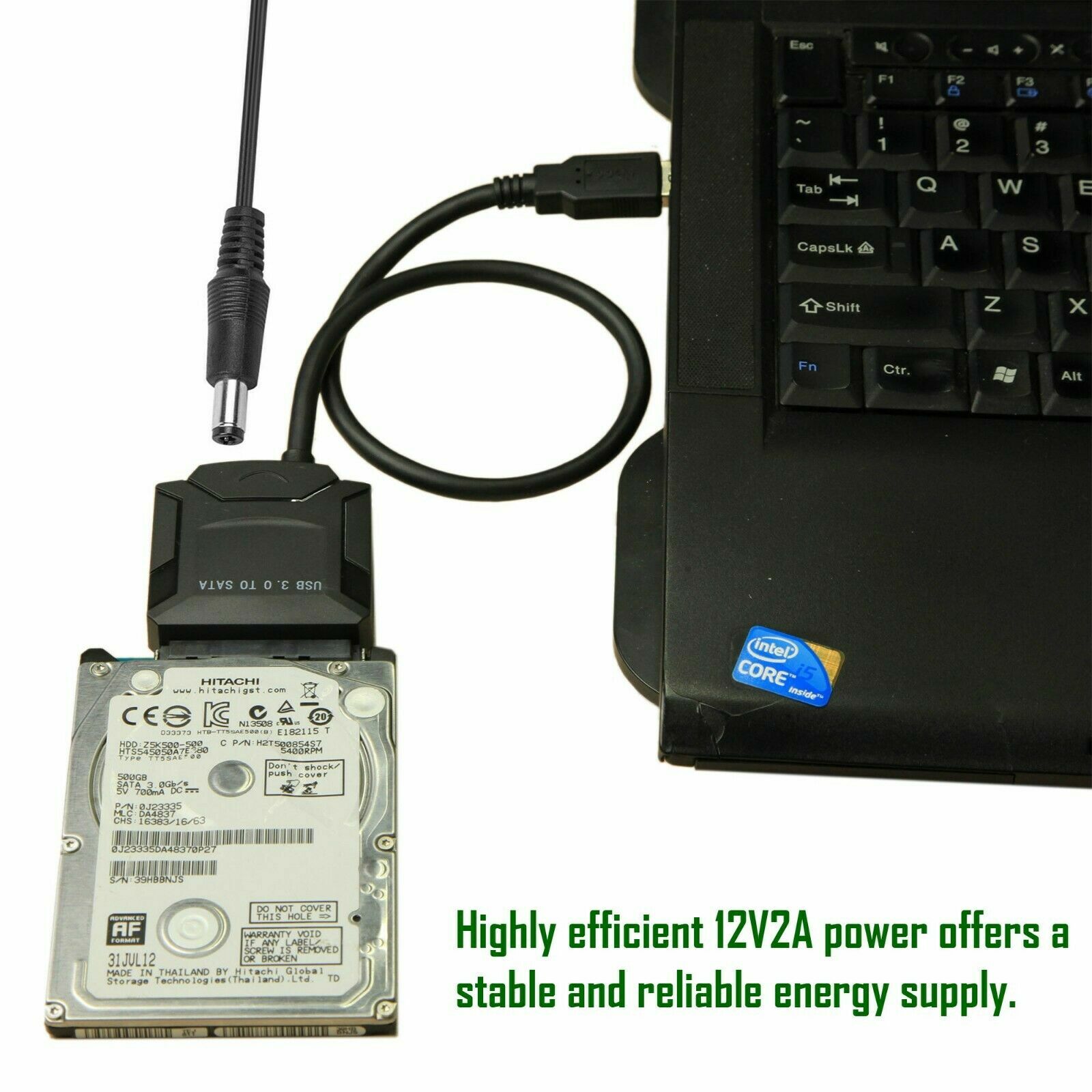 USB 3.0 to SATA III Adapter for 2.5″ 3.5″ SSD HDD Hard Drive with 12V/2A Power