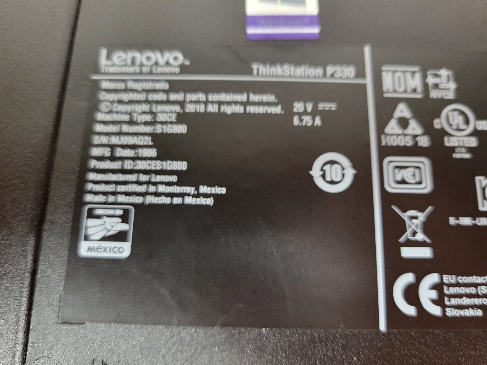 Lenovo ThinkStation P330 Tiny i7-8700T@2.4Ghz 16GB RAM 256GB SSD | C1185