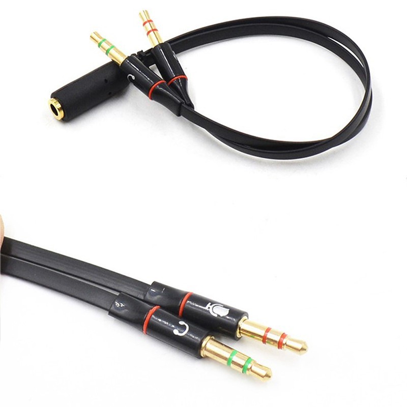 Headset Splitter 3.5mm Jack Dual Male Adapter Mic and Audio Headphone Gold