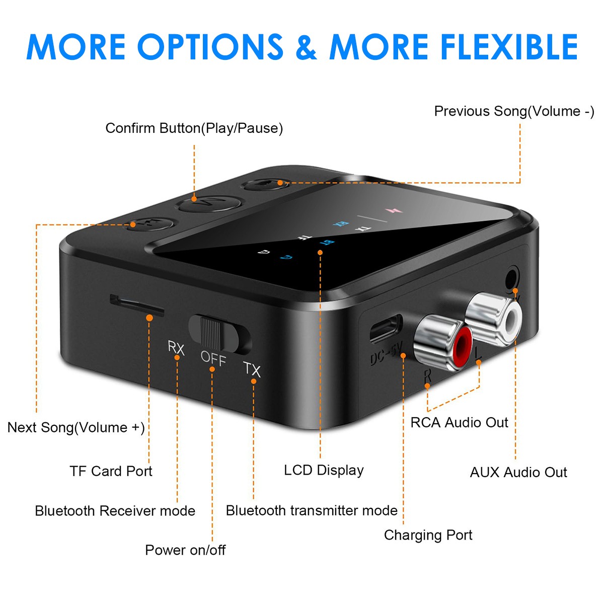 Bluetooth 5.4 Stereo Audio Receiver Transmitter AUX USB HD Music to RCA Adapter